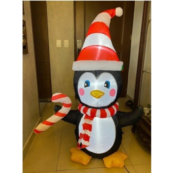 4ft LED Light Up Inflatable Christmas Penguin with Scarf & Candy Decoration
